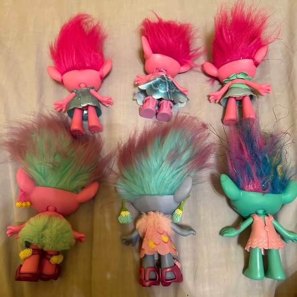 6 big troll dolls. 3 poppy, satin and chenille and Harper dolls. - Picture 3 of 3